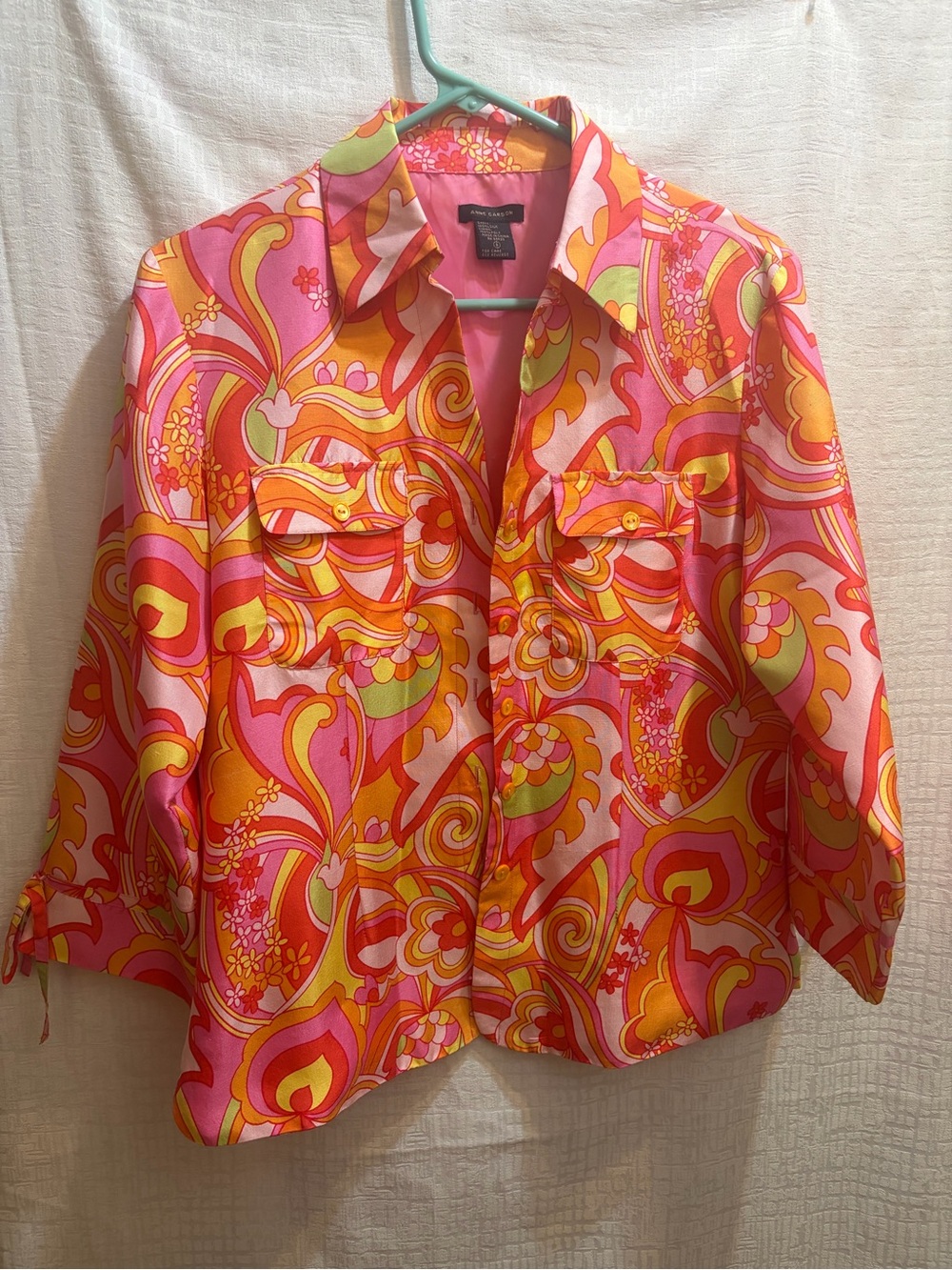 Anne Carson vintage Pink and Orange Retro Print Button Jacket Y2K